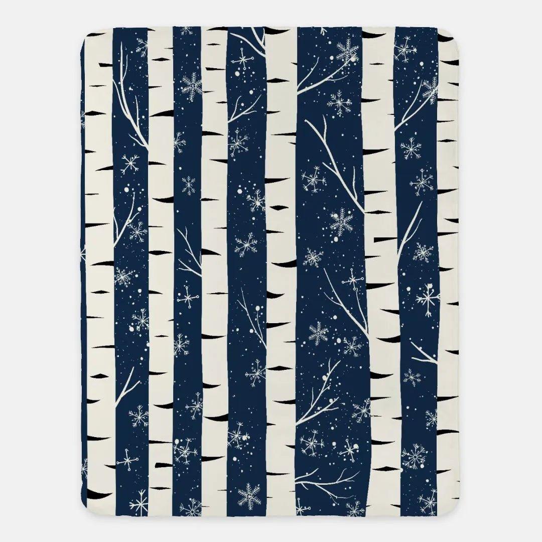 Sherpa Throw Blanket - Winter Birch Tree - 60"x80" - Festive Fit Home