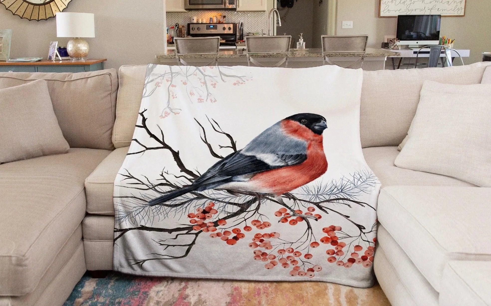 Sherpa Throw Blanket - Winter Bird - 60" x 80" - Festive Fit Home
