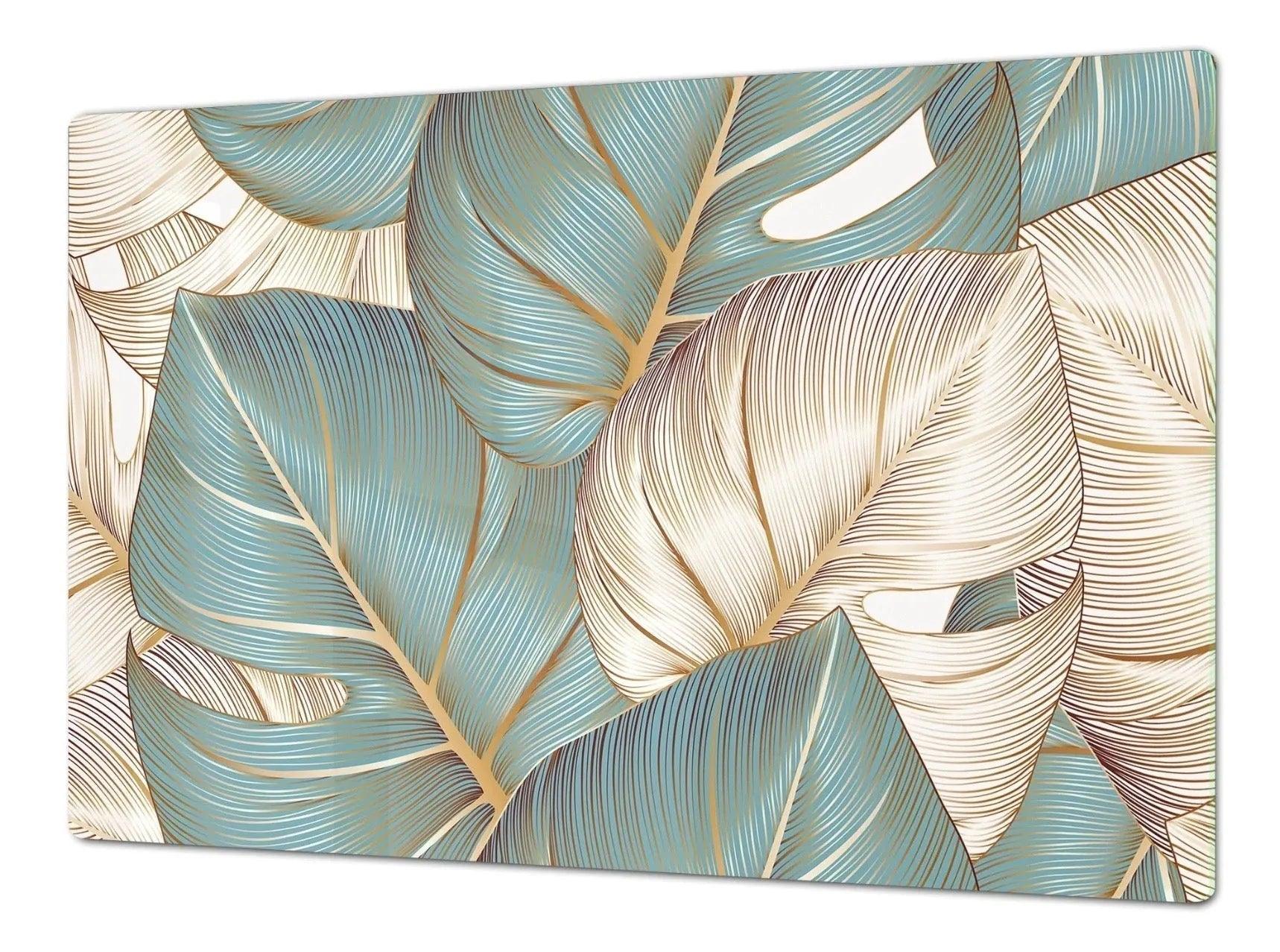 Stove Top Cover - Aqua & Gold Palms | Gas & Induction Cook Top Cover | Noodle Board - Festive Fit Home